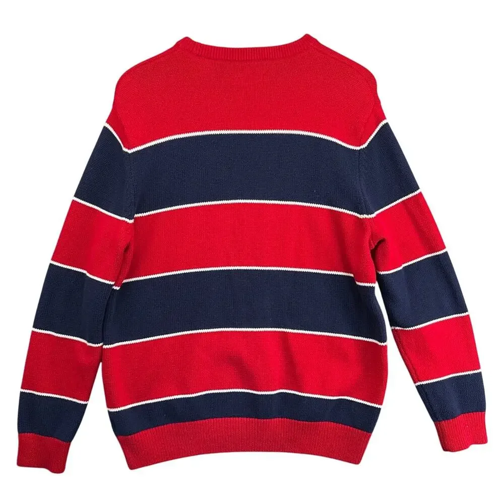 Chaps Red Navy Stripe Pullover Crewneck Sweater Men L